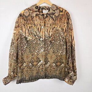 Alfred Dunner‎ Button Up Shirt Womens 16W Animal Print Burnout Mobwife Sheer